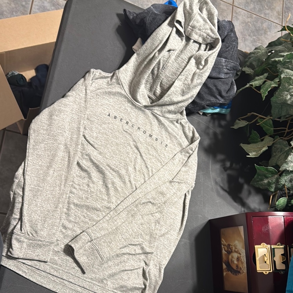 Abercrombie Kids Gray Hooded Sweater with V-Neck Detail